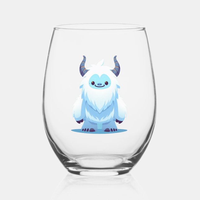 Cute Christmas/winter yeti Stemless Wine Glass (Back)