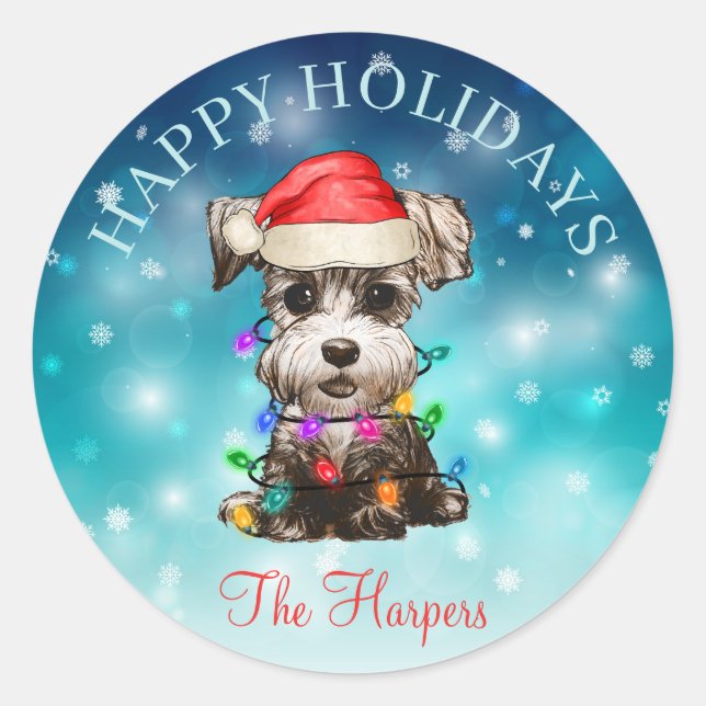 Cute Christmas Wish Happy Holidays Dog Pet Custom Classic Round Sticker (Front)