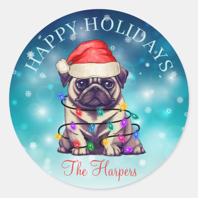 Cute Christmas Wish Happy Holidays Dog Pet Custom Classic Round Sticker (Front)