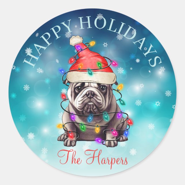 Cute Christmas Wish Happy Holidays Dog Pet Custom Classic Round Sticker (Front)