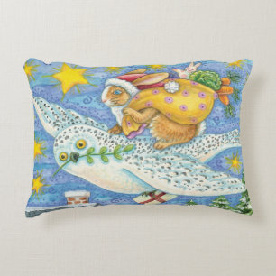 Cute Christmas with Rabbit as Santa Claus on Owl Decorative Cushion