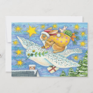 Cute Christmas with Rabbit as Santa Claus on Owl Holiday Card