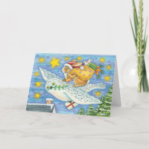 Cute Christmas with Rabbit as Santa Claus on Owl Holiday Card