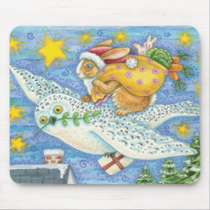 Cute Christmas with Rabbit as Santa Claus on Owl Mouse Mat