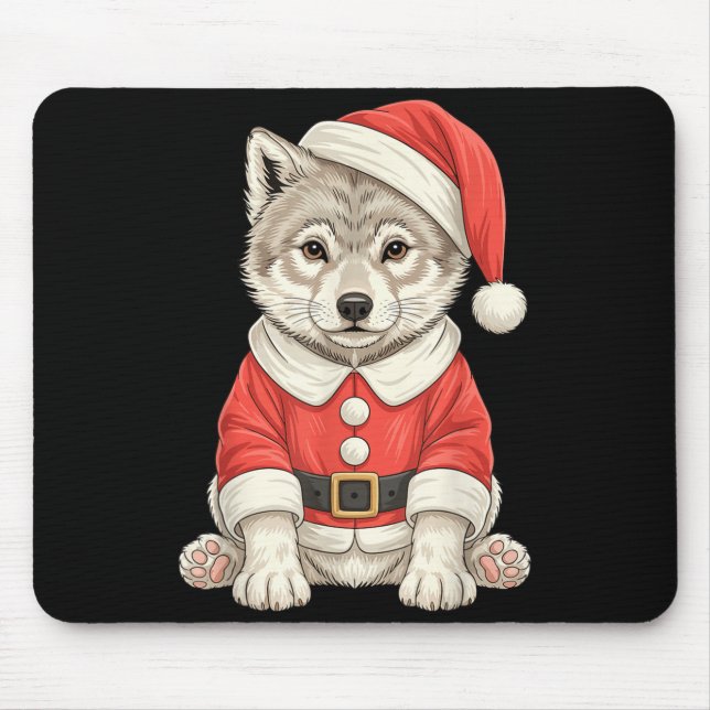 Cute Christmas Wolf Santa  Mouse Mat (Front)