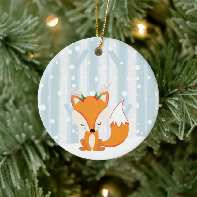 Cute Christmas Woodland Fox Ceramic Tree Decoration (Tree)