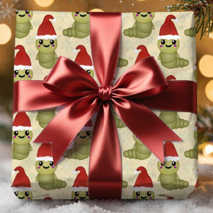 Cute Christmas Worms Hand Drawn Gift Wrapping Paper