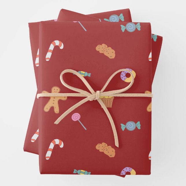 Cute Christmas wrapping paper ginger biscuits  (In situ)