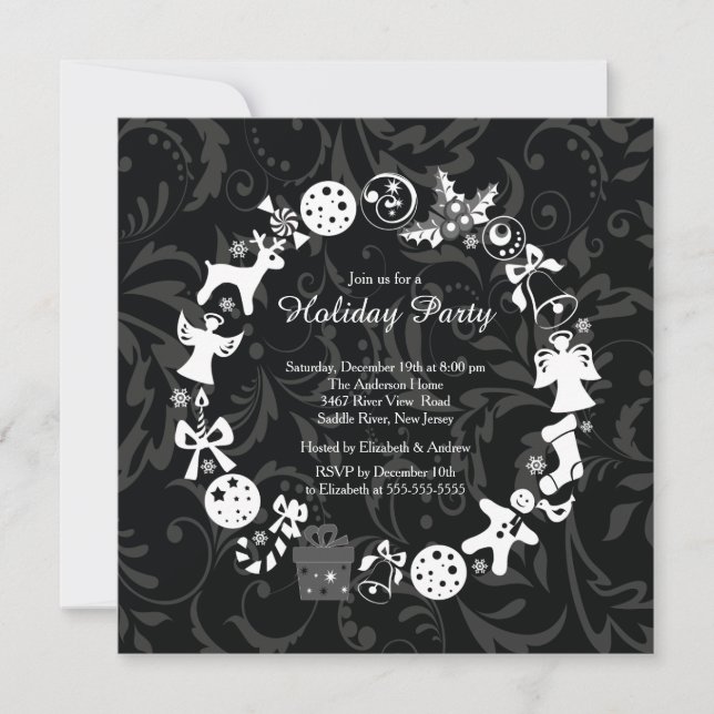 Cute Christmas Wreath Holiday Party Invitation (Front)