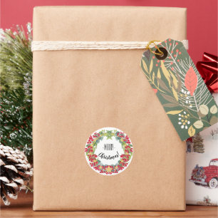 Cute Christmas Wreath Red Berries Classic Round Sticker