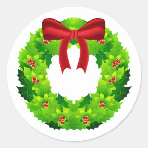 Cute Christmas Wreath With Red Ribbon Sticker