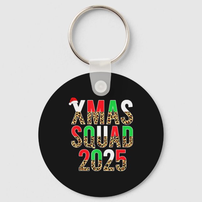 Cute Christmas Xmas Squad 2025 Leopard Print Famil Key Ring (Front)