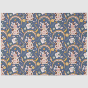 Cute Christmas Yoga Cow Whimsical Pattern Blue Tissue Paper