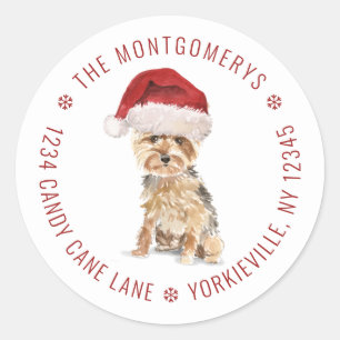 Cute Christmas Yorkshire Terrier Return Address Classic Round Sticker