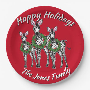 Cute Christmas Zebras personalise Paper Plate