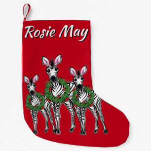 Cute Christmas Zebras personalise  Small Christmas Stocking