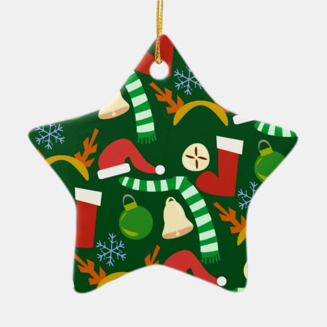 Cute Christmastime Holiday Gear Ceramic Tree Decoration (Front)