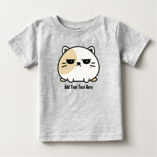 Cute Chubby Angry Mochi Cat Personalised Text Baby T-Shirt