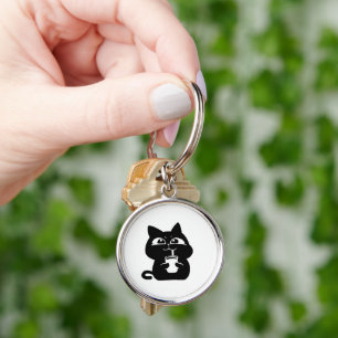 Cute Chubby Black Cat Sticker Key Ring