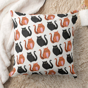 Cute Chubby Black & Orange Tabby Cats Pattern Cushion