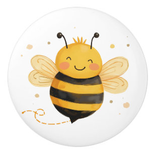 Cute Chubby Bumblebee "Bee Happy"  Ceramic Knob