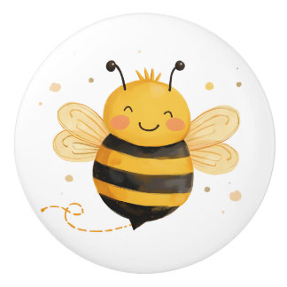 Cute Chubby Bumblebee "Bee Happy"  Ceramic Knob