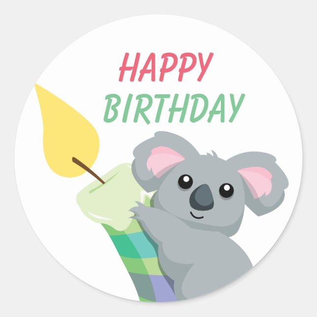Cute Chubby cartoon Koala illustration birthday Classic Round Sticker (Front)