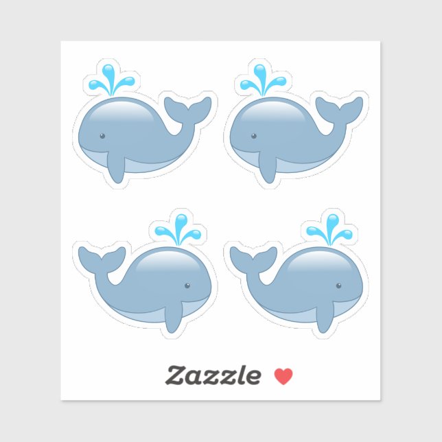 Cute Chubby Cartoon Whale, Set of 4 (Sheet)