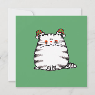 Cute Chubby Cat Two Christmas Hats Card