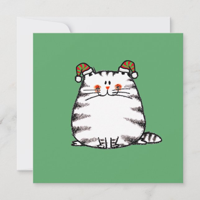 Cute Chubby Cat Two Christmas Hats Card (Front)