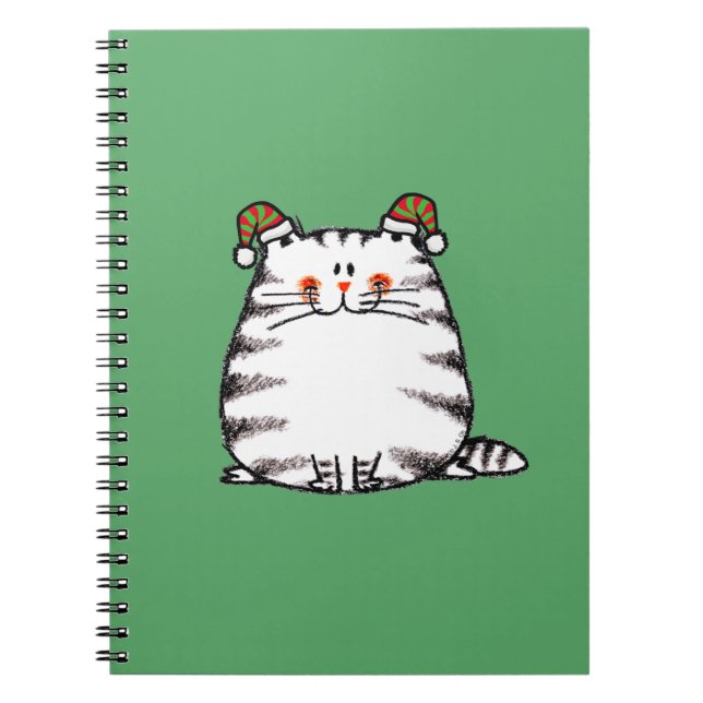 Cute Chubby Cat Two Christmas Hats Notebook (Front)
