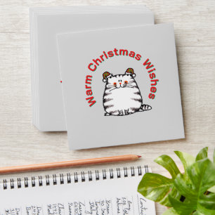 Cute Chubby Cat Two Christmas Hats Warm Wishes Envelope