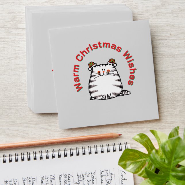 Cute Chubby Cat Two Christmas Hats Warm Wishes Envelope (Stacked)