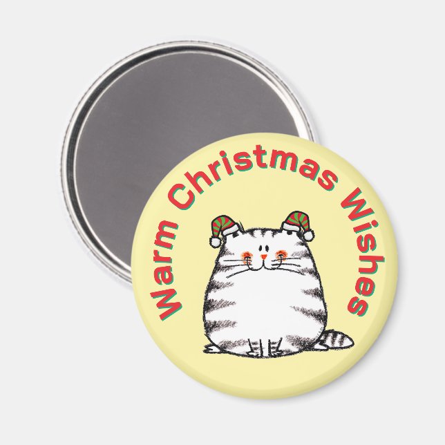 Cute Chubby Cat Two Christmas Hats Warm Wishes Magnet (Front/Back)