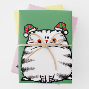 Cute Chubby Cat Two Christmas Hats Wrapping Paper Sheet