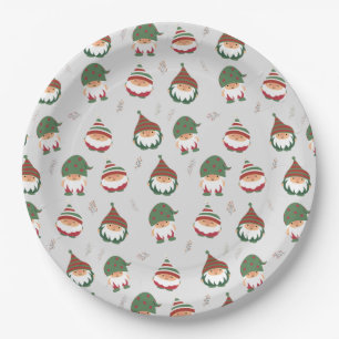 Cute Chubby Christmas Elves Pattern Paper Plate