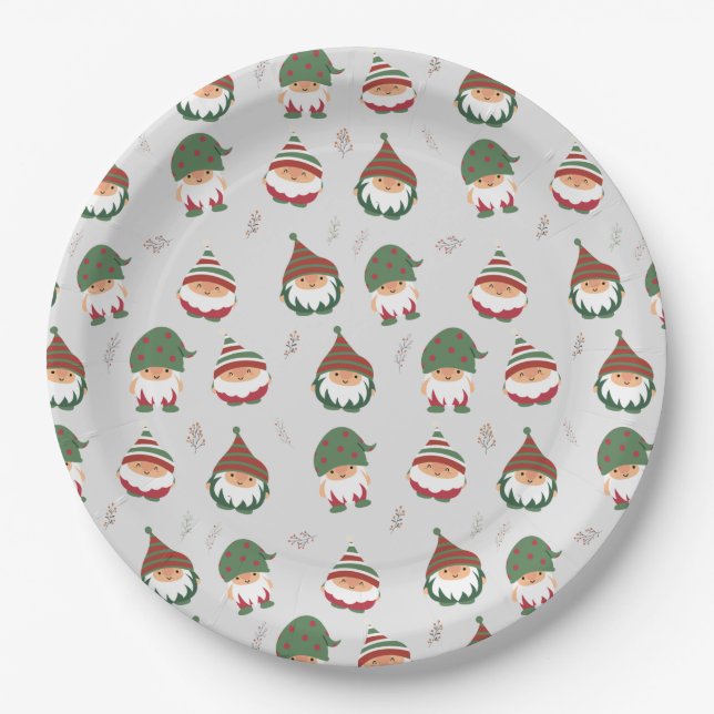 Cute Chubby Christmas Elves Pattern Paper Plate (Front)