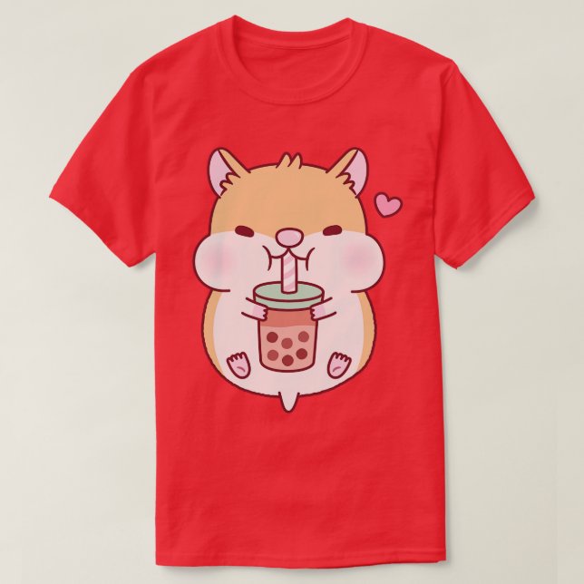 Cute Chubby Hamster Loves Bubble Tea T-Shirt (Design Front)