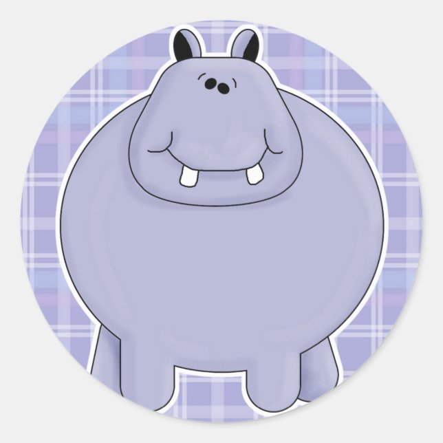 cute chubby hippo classic round sticker (Front)