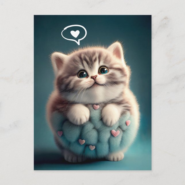 Cute Chubby Kitten Loves You Postcard (Front)