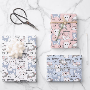 Cute Chubby Kittens and Meow Hearts Wrapping Paper Sheet
