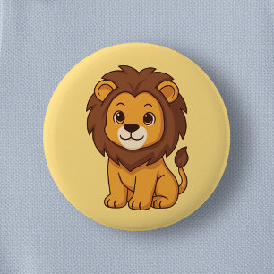 Cute Chubby Lion on Yellow 6 Cm Round Badge