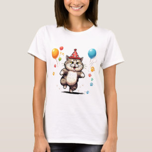 Cute Chubby Party Cat Fun & Playful Cartoon Kitty  T-Shirt