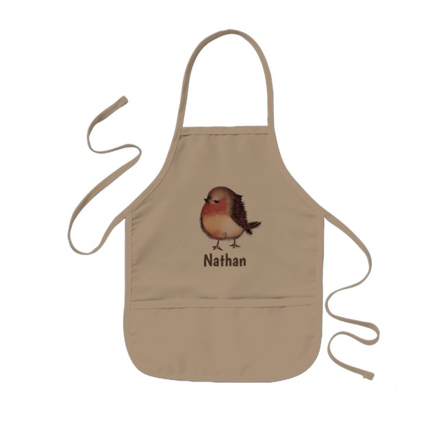 Cute Chubby Robin Watercolor Art Personalised Kids Apron (Front)
