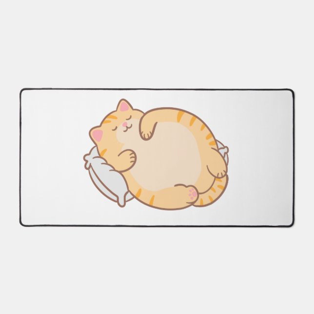 Cute Chubby Sleeping Orange Tabby Cat Pillow Desk Mat (Front)