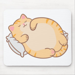 Cute Chubby Sleeping Orange Tabby Cat Pillow Mouse Mat