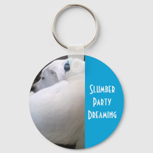 Cute Chubby White Sleeping Puppy Dog Slumber Party Key Ring