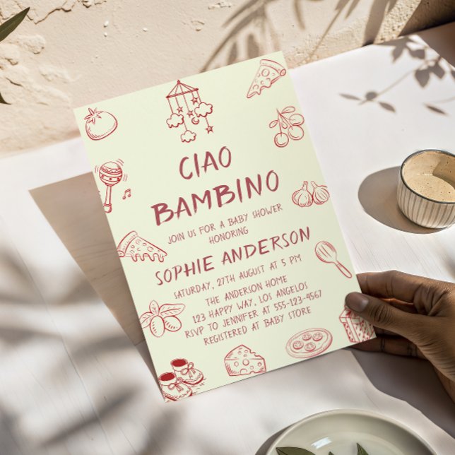 Cute Ciao Bambino Cream Italian Baby Shower Invitation (Creator Uploaded)