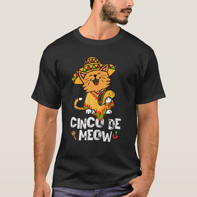 Cute Cinco De Meow Poncho Sombrero Mexican Cat Cin T-Shirt (Front)