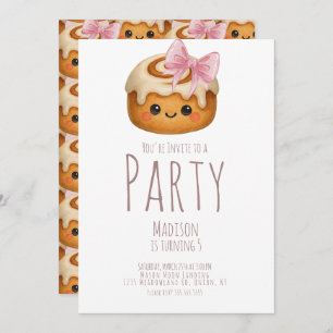 Cute Cinnamon Roll Bun Girl Birthday Party Invitation